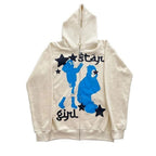 Women's Black Zip Hoodie Sweatshirt with Hip Hop Star Print | Streetwear