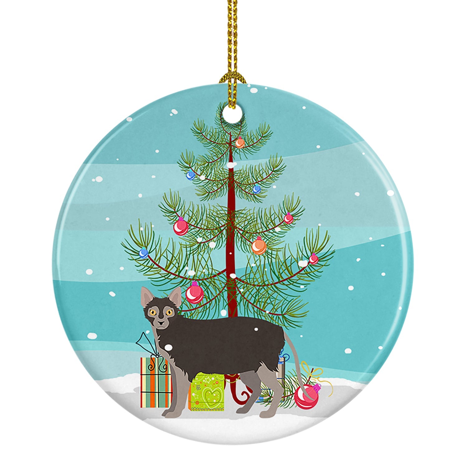 Lykoi Cat Merry Christmas Ceramic Ornament