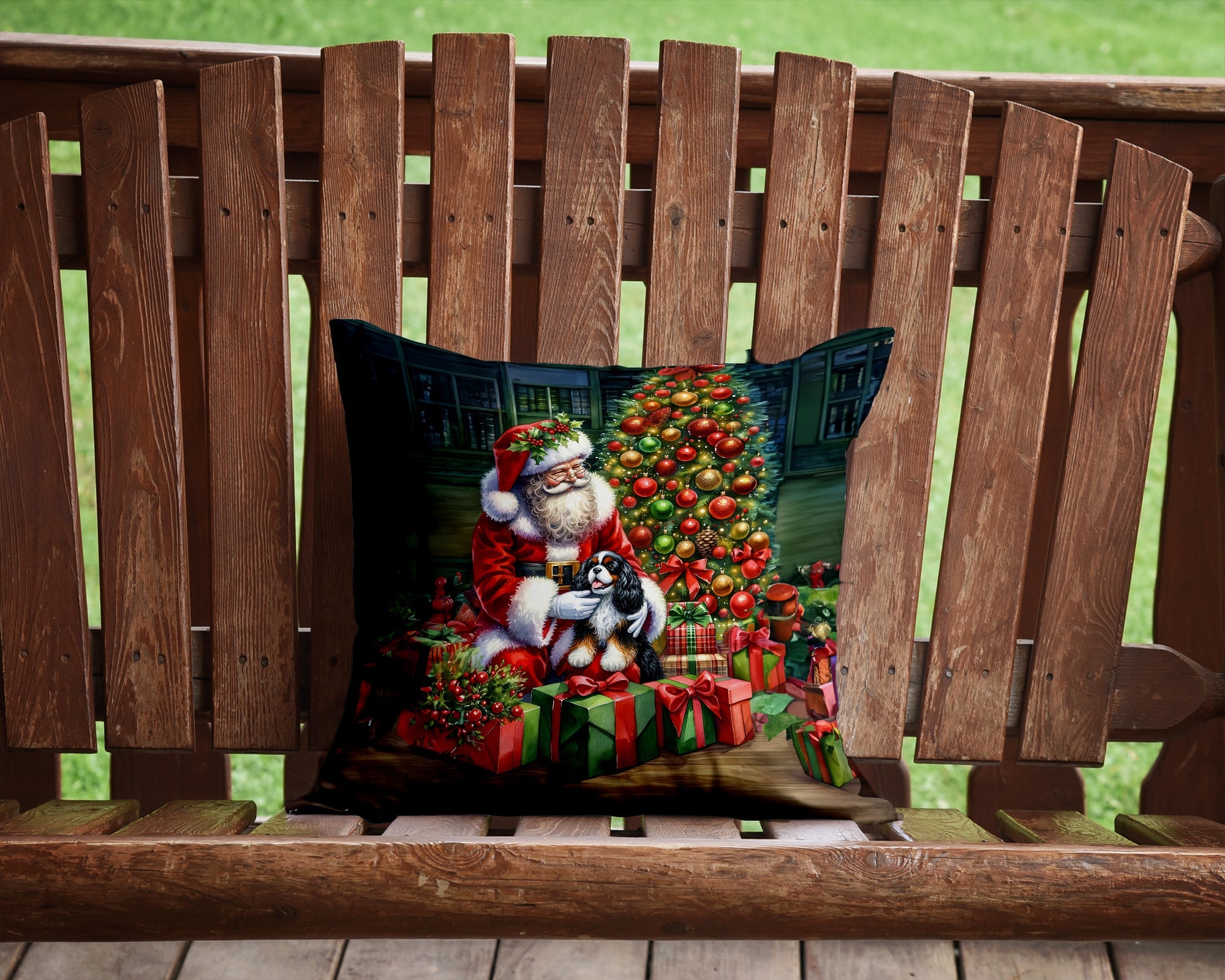 Cavalier Spaniel and Santa Claus Throw Pillow