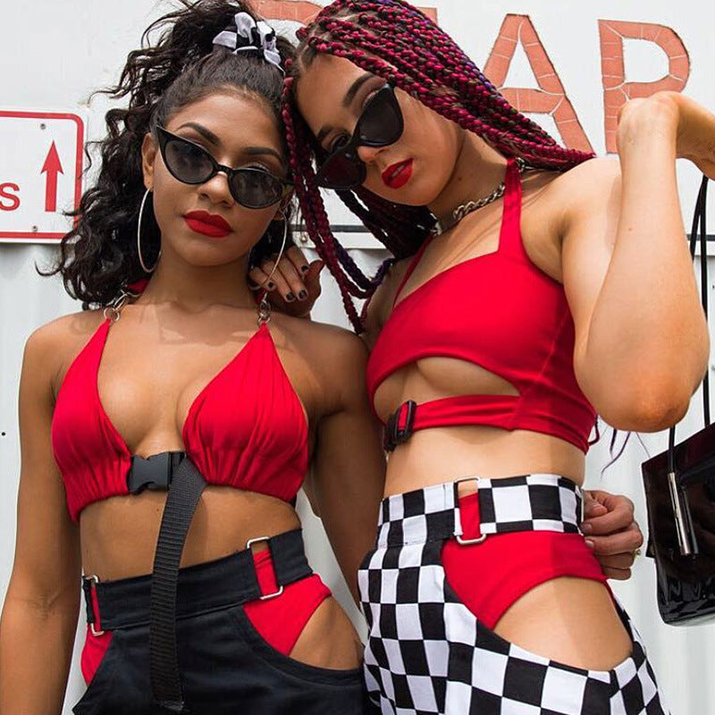 Sleeveless Halter Crop Top with Tie Closure