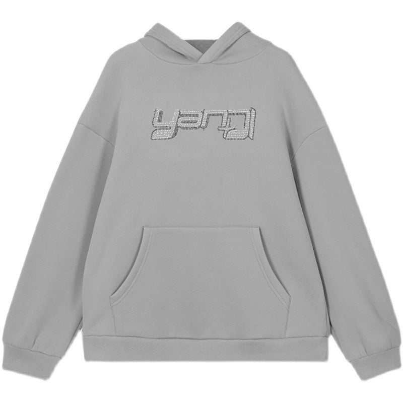 Rhinestone Hooded Sweatshirt with Fashion Letter Design | Streetwear