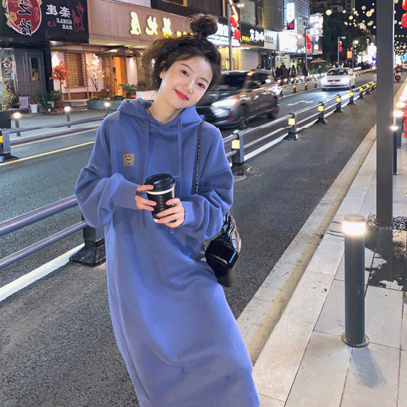 Long Hooded Brushed Hoodie Dress for Women | Streetwear