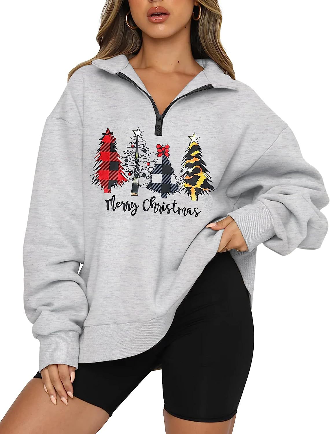 Amazon Women's Plus Size Christmas Hoodie with Half Zip | Streetwear