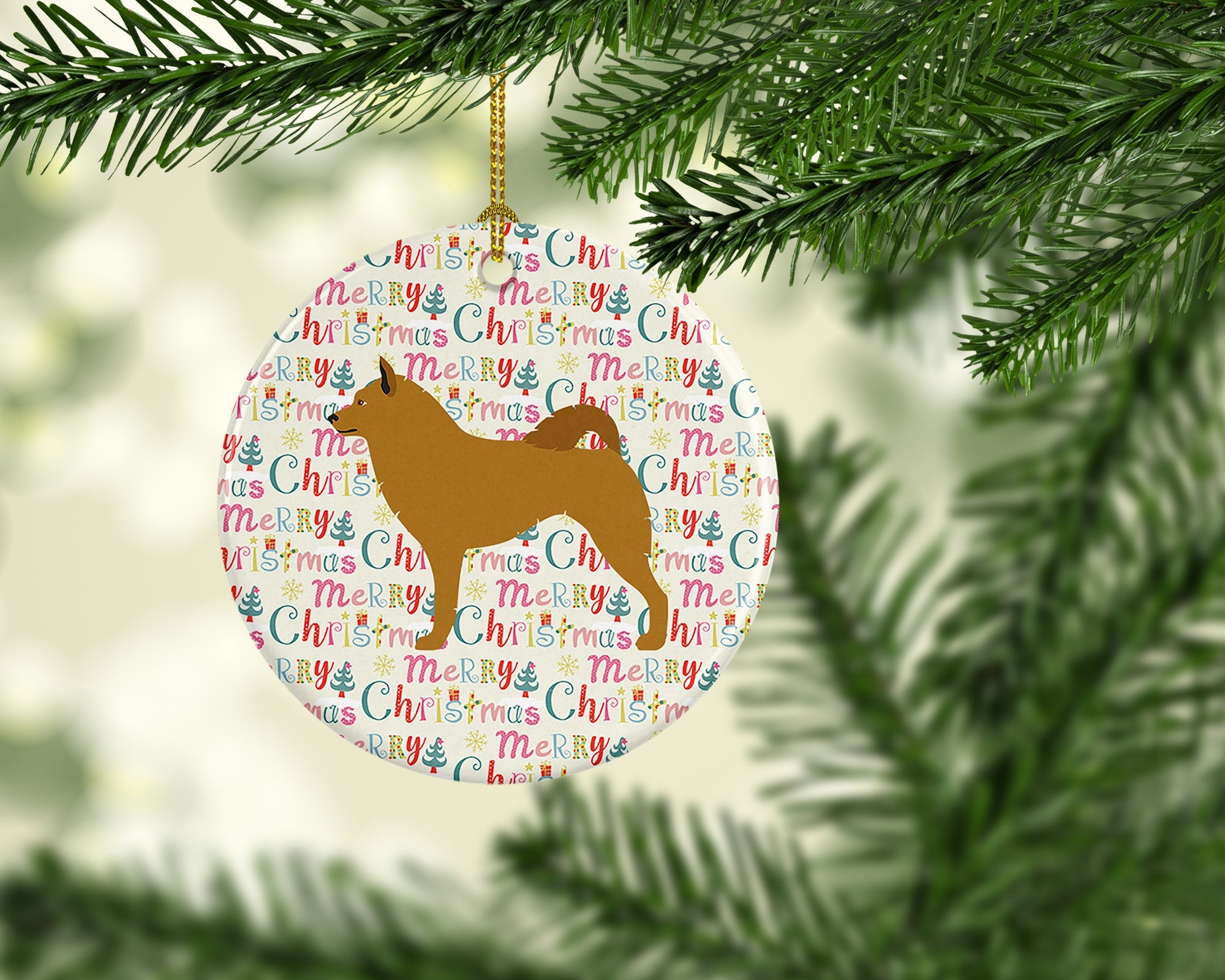 Finnish Spitz Merry Christmas Ceramic Ornament