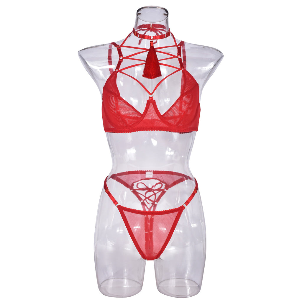 Sexy Lingerie Set with Tassels and Neck Strap for Women