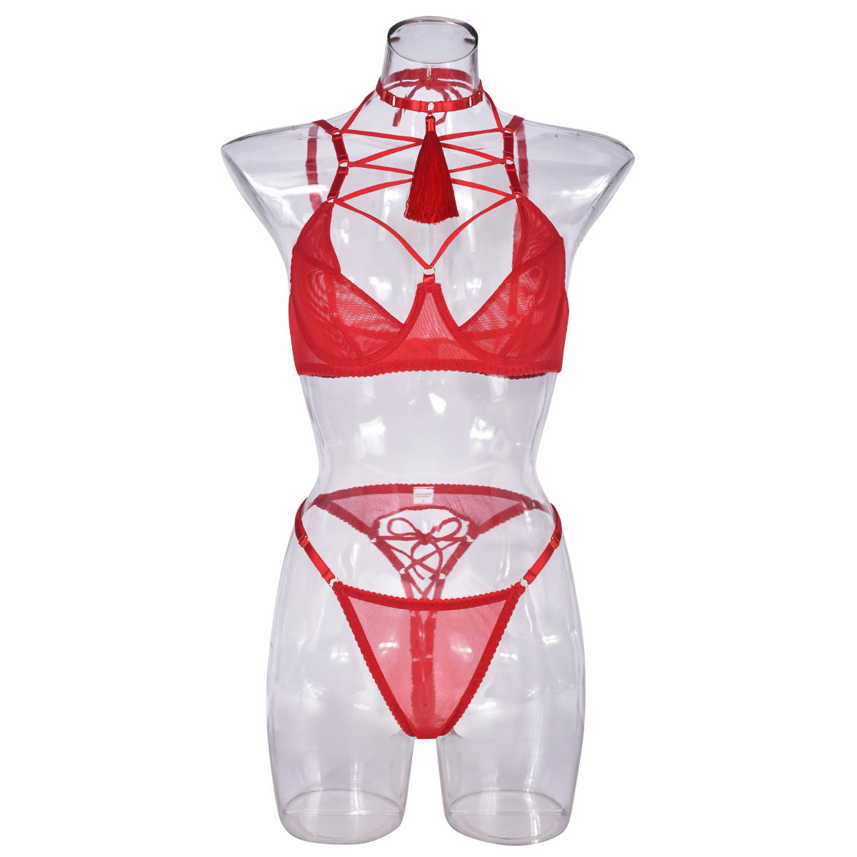 Sexy Lingerie Set with Tassels and Neck Strap for Women