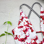 Flamingo Print Bikini with Cross Strap One-Piece Swimsuit