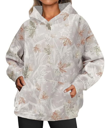 Women's Oversized Camouflage Hoodie with Maple Leaf Print | Streetwear