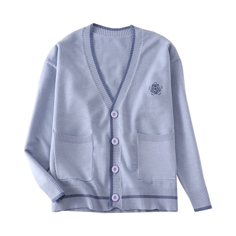 2024 Girls' Long Sleeve V-neck Knitted Sweater Cardigan