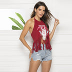 Backless Fringe Print Halter Top - Summer 2019 Trend