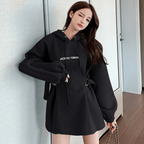 Women's Velvet Puff Sleeve Hooded Sweatshirt with Belt | Streetwear
