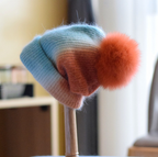 Women's Casual Wool Hat with Fox Fur Ball | Embroidered Cap