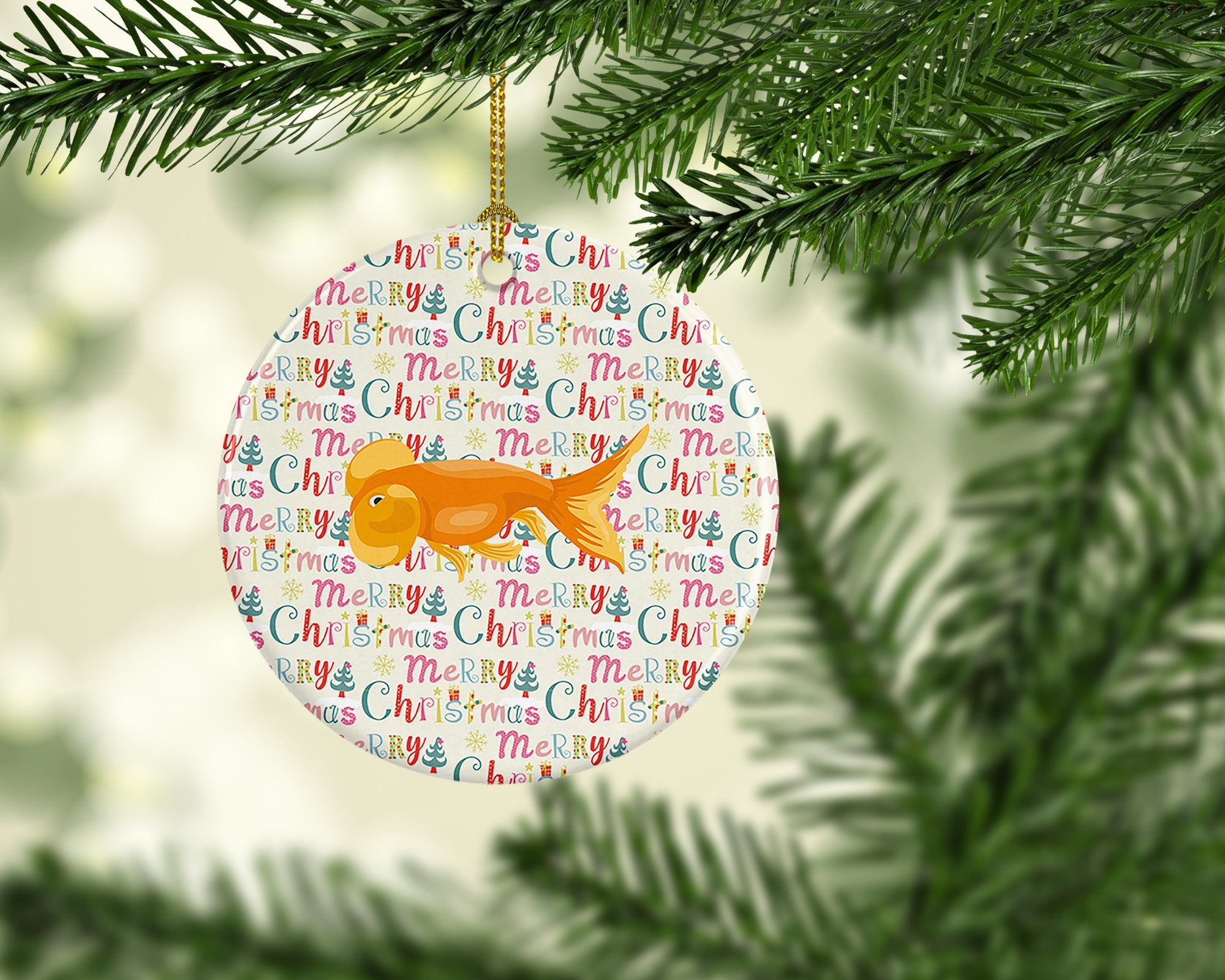 Bubble Eyed Goldfish Christmas Ceramic Ornament