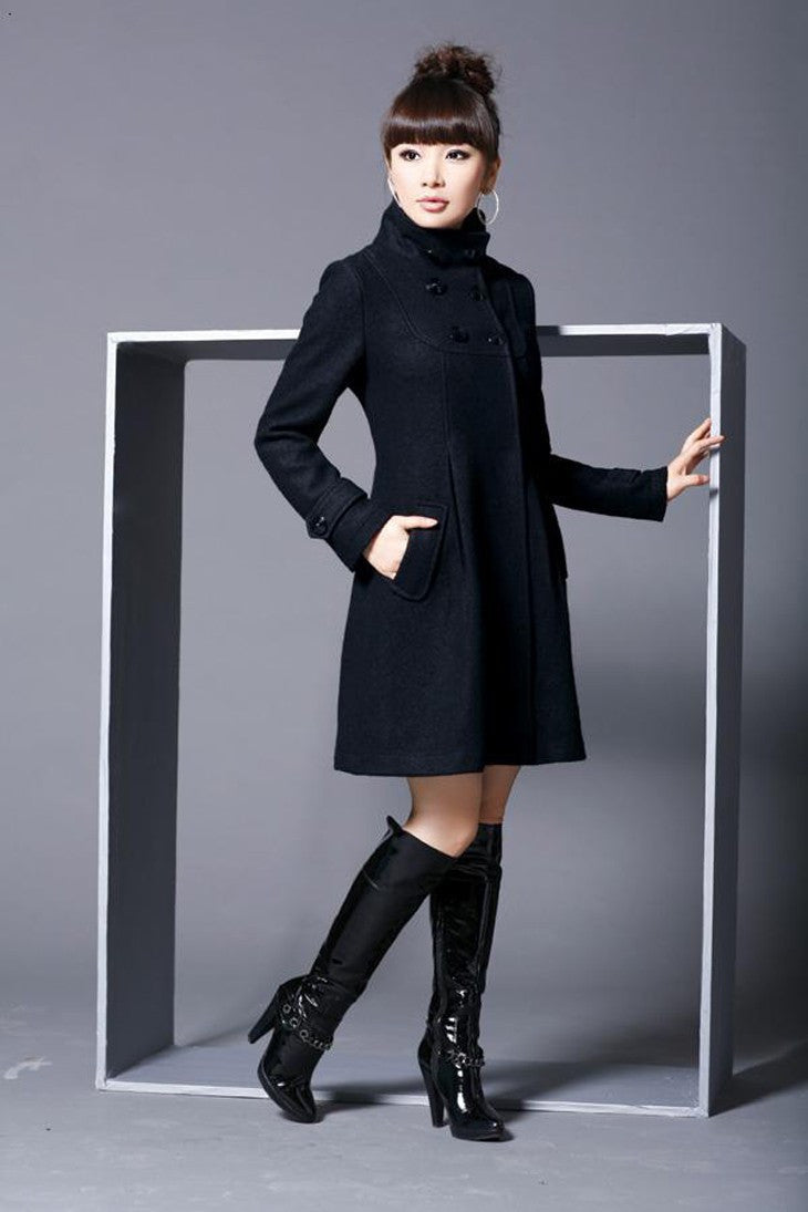 Woolen Double-Breasted Cape Trench Coat with Hood