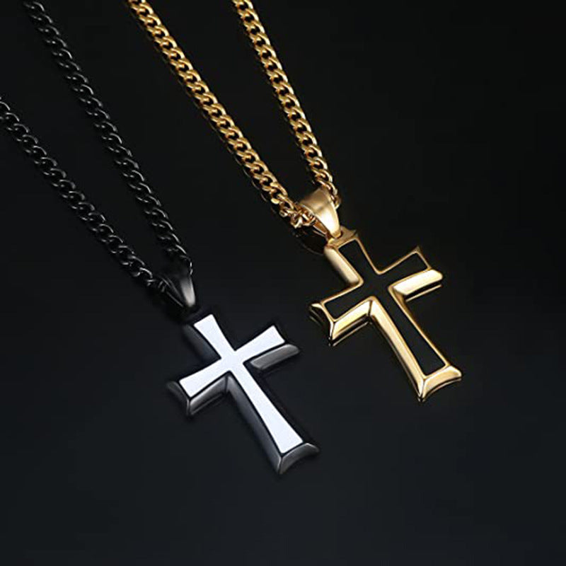 Minimalist Stainless Steel Red Cross Pendant Necklace
