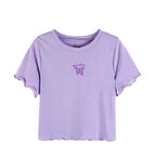 Embroidered Butterfly Short Sleeve Crop Top for Women