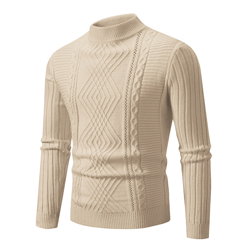 Men's Solid Color Stand Collar Sweater