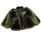 Children's Faux Fox Fur Coat - Casual Military Green
