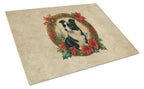 Border Collie Christmas Flowers Glass Cutting Board