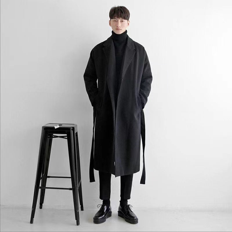 Men's Woolen Coat - Casual Medium Length Windbreaker