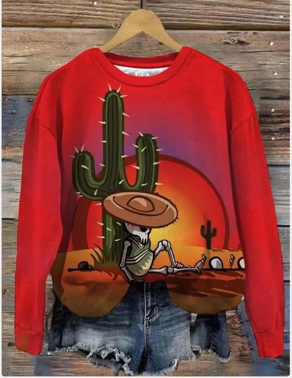 Printed Loose Round Neck Women's Sweater