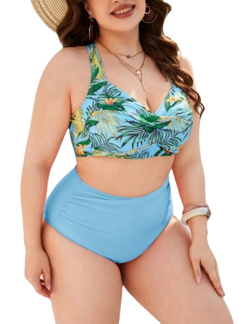 2023 Plus Size High Waist Digital Print Swimsuit
