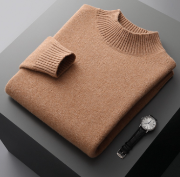 Men's Mock Neck Sweater - Pure Wool Knit Shirt