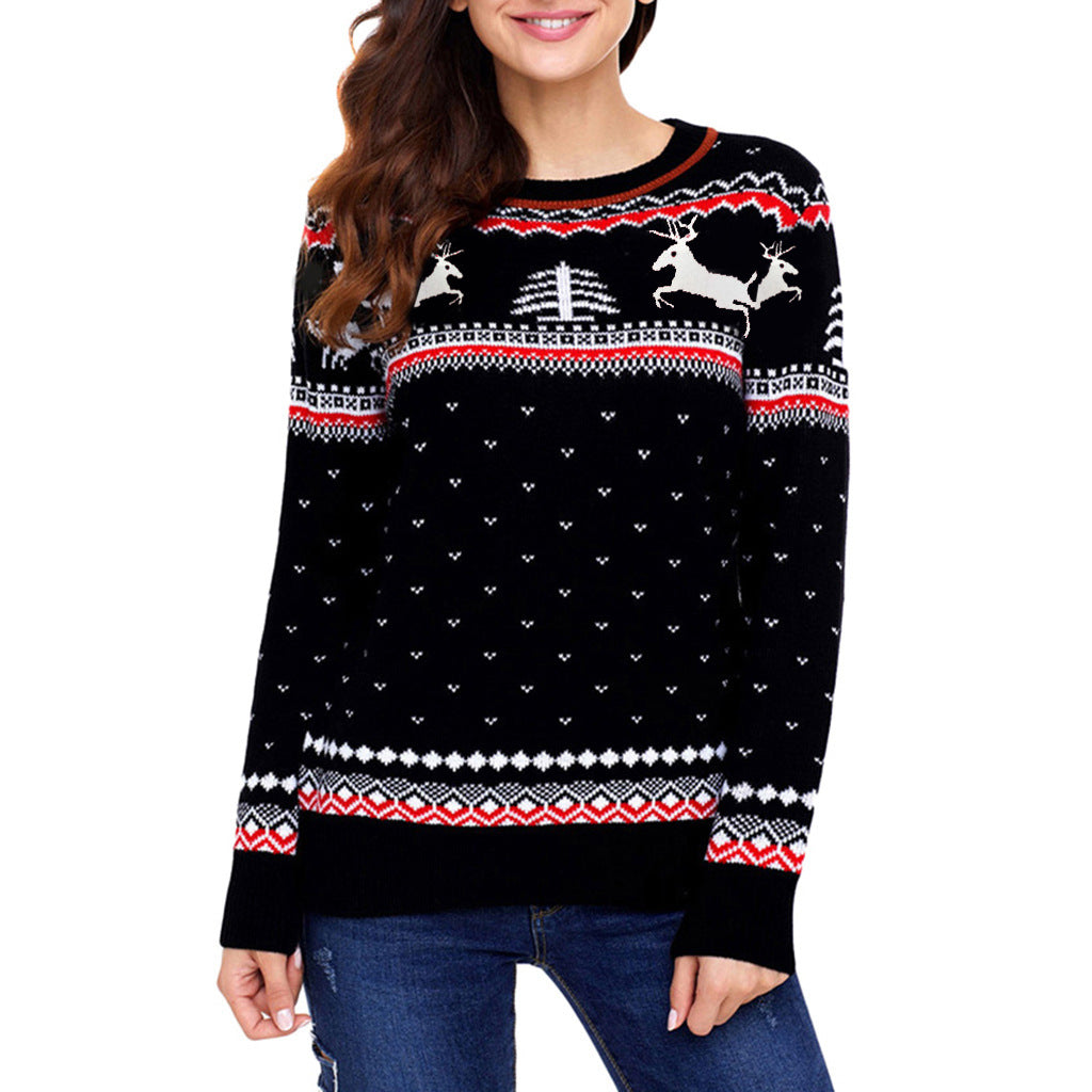 2019 Women's Crew Neck Christmas Reindeer Sweater