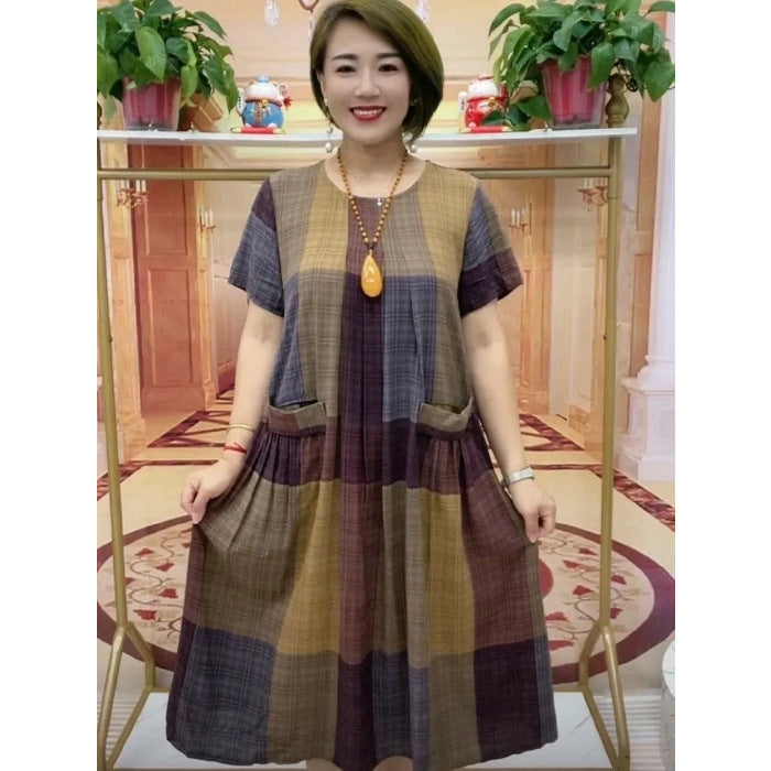 Plus Size Cotton-Linen Summer Dress for Seniors