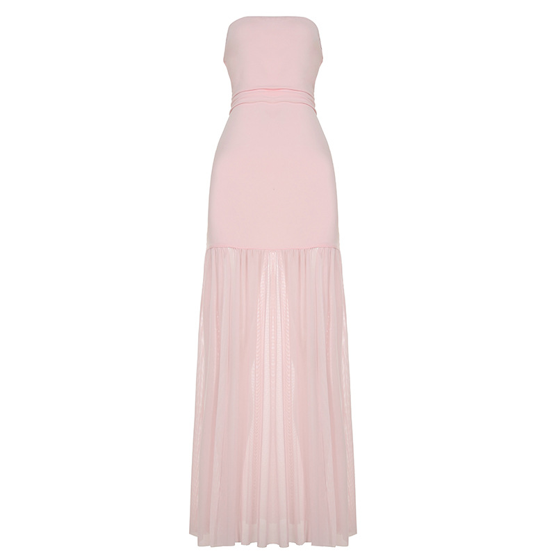 Women's Elegant Mesh Tube Top Bodycon Dress