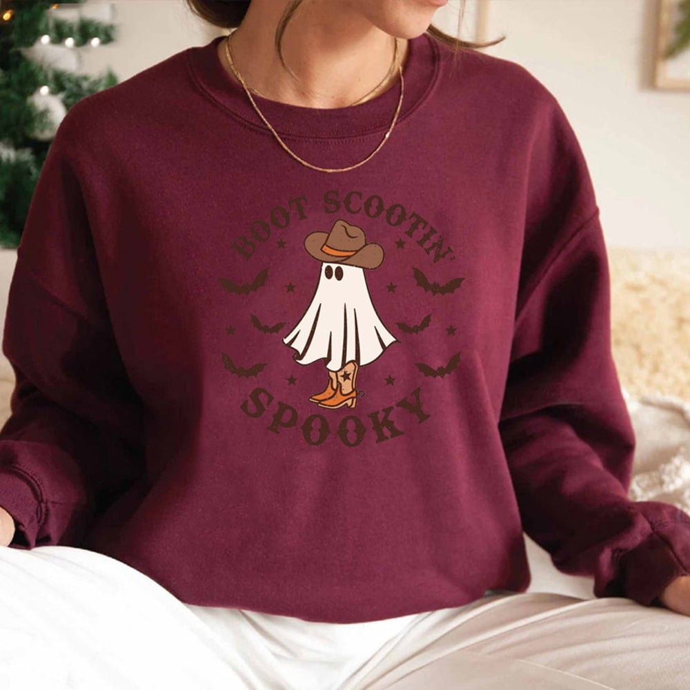 Boot Scootin Spooky Halloween Cowboy Ghost Hoodie | Streetwear