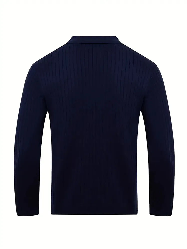 Lapel Texture Stretch Slim Knit Polo Shirt