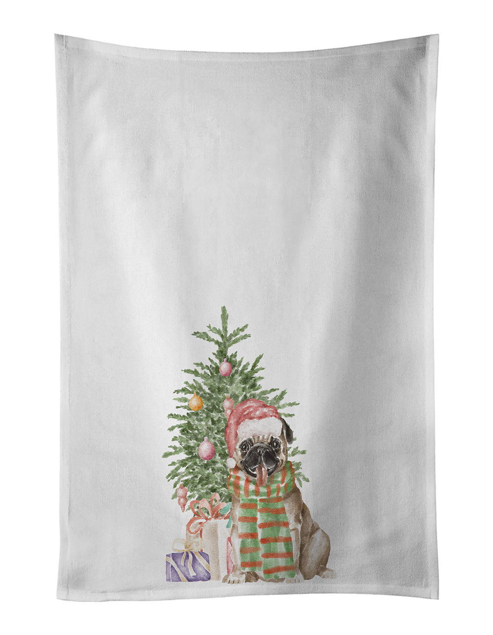 Pug Fawn Christmas Presents and Tree Kitchen Towel Set of 2