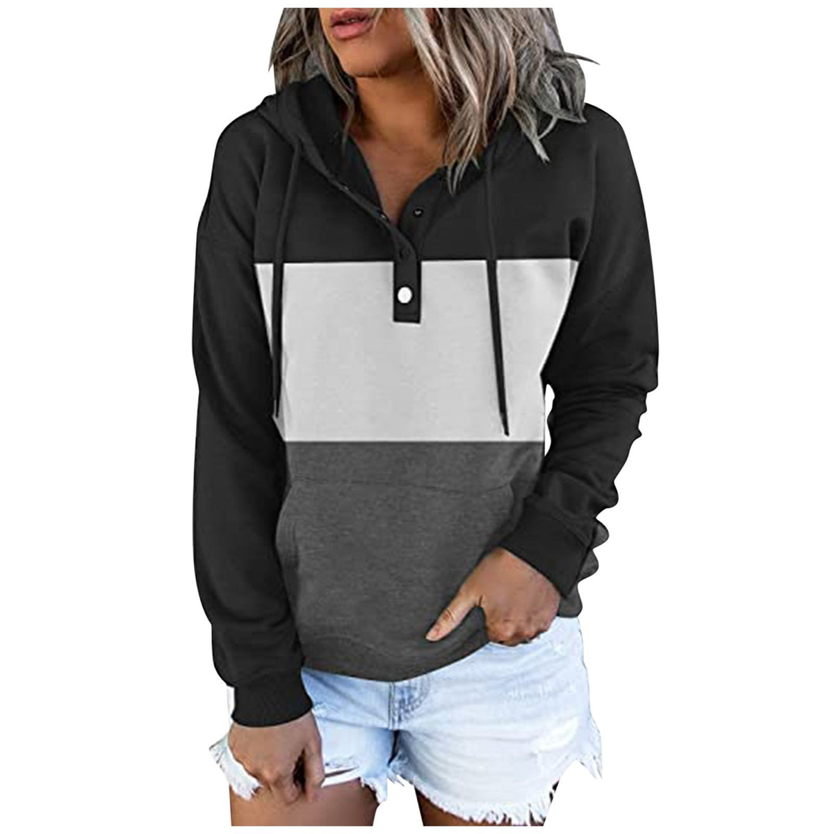 Women's Colorblock Fleece V-Neck Hoodie Pullover | Streetwear