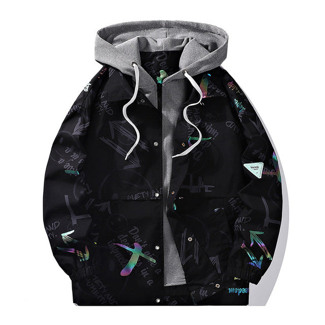 Plus Size Men's Hooded Bomber Windbreaker Jacket