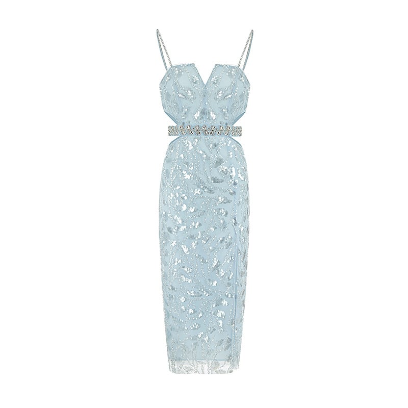 Hollow Jeweled Camisole Gown with Sequin Beads