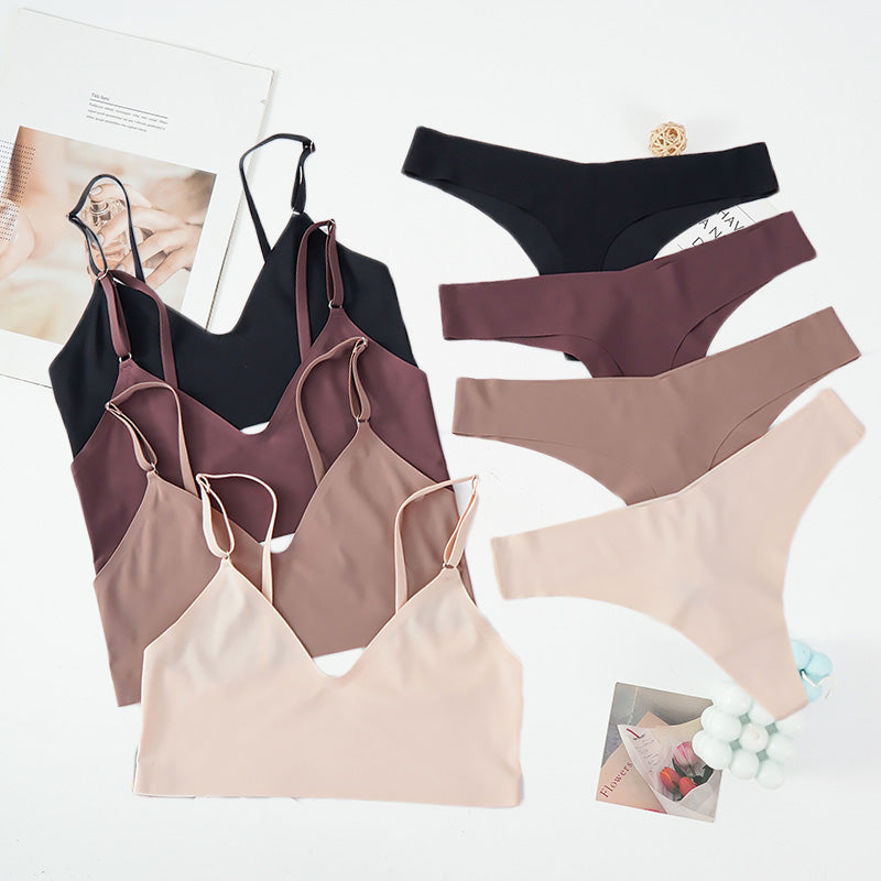 Women’s Seamless Ice Silk Bra and Thong Lingerie Set
