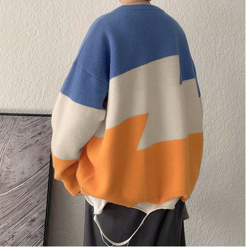 Men's Color Block Loose Fit Round Neck Sweater