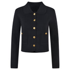 Embroidered Gold Button Long-Sleeve Sweater for Commuting
