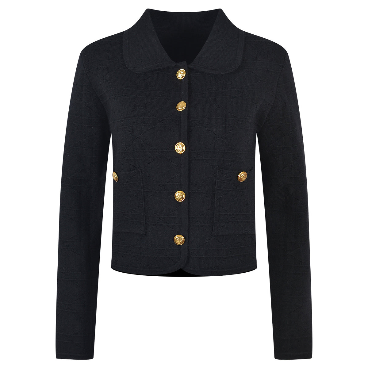 Embroidered Gold Button Long-Sleeve Sweater for Commuting