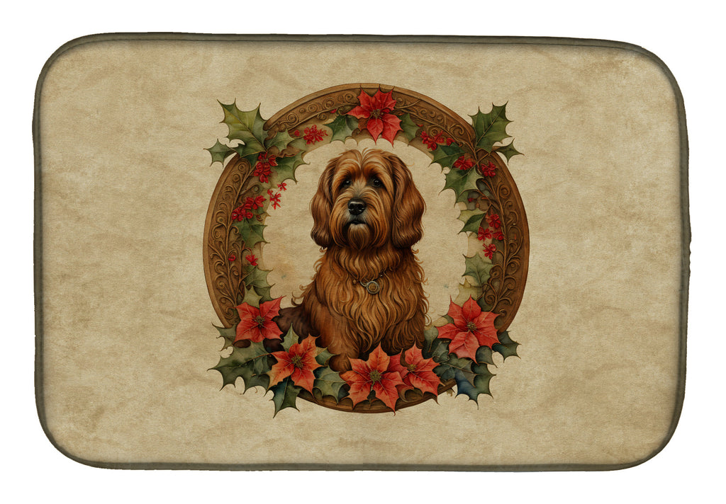Briard Christmas Flowers Dish Drying Mat