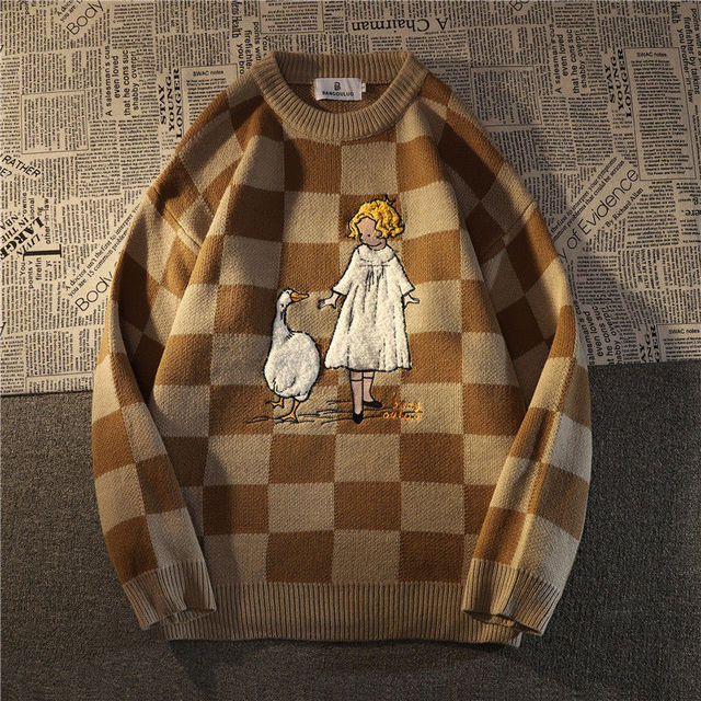 Harajuku Girl Color Block Lattice Sweater 2023