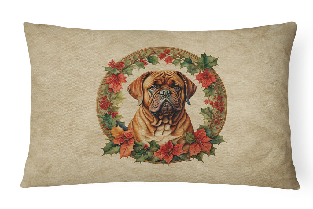 Dogue de Bordeaux Christmas Flowers Throw Pillow