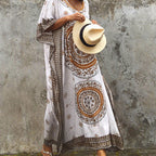 Rayon Loose Long Beach Cover-Up with Floral Design