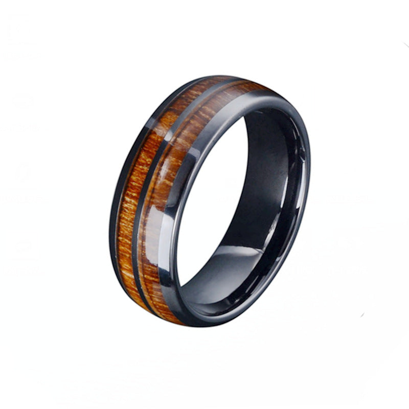 Wood Inlay Tungsten Wedding Band Ring