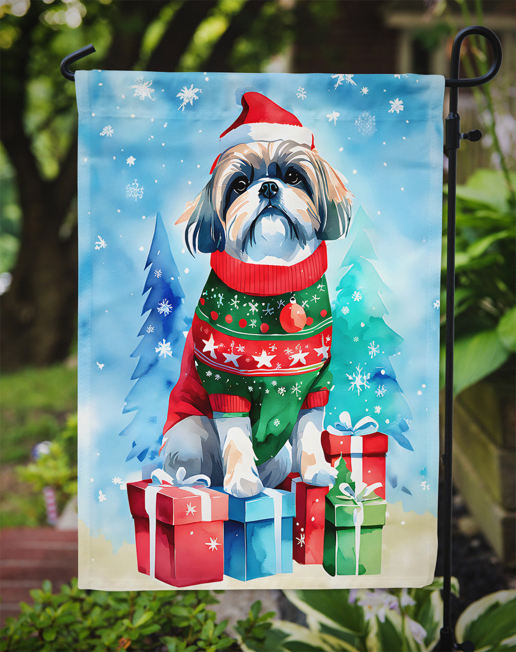 Shih Tzu Christmas Garden Flag
