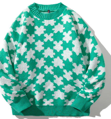 Men's Loose Casual Sweater with Jacquard Puzzle Design