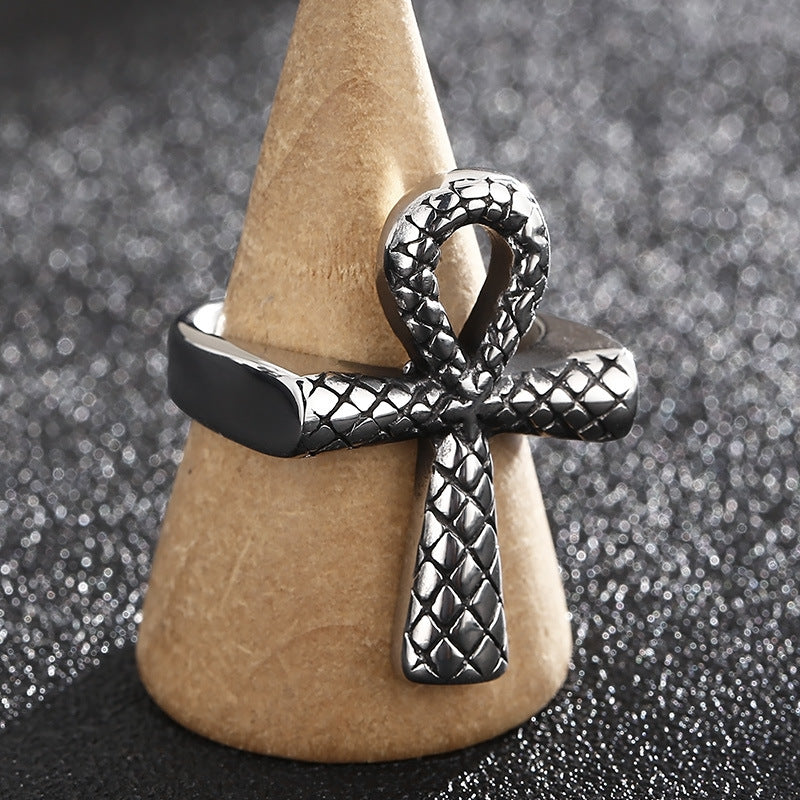 Textured Ankh Cross Ring