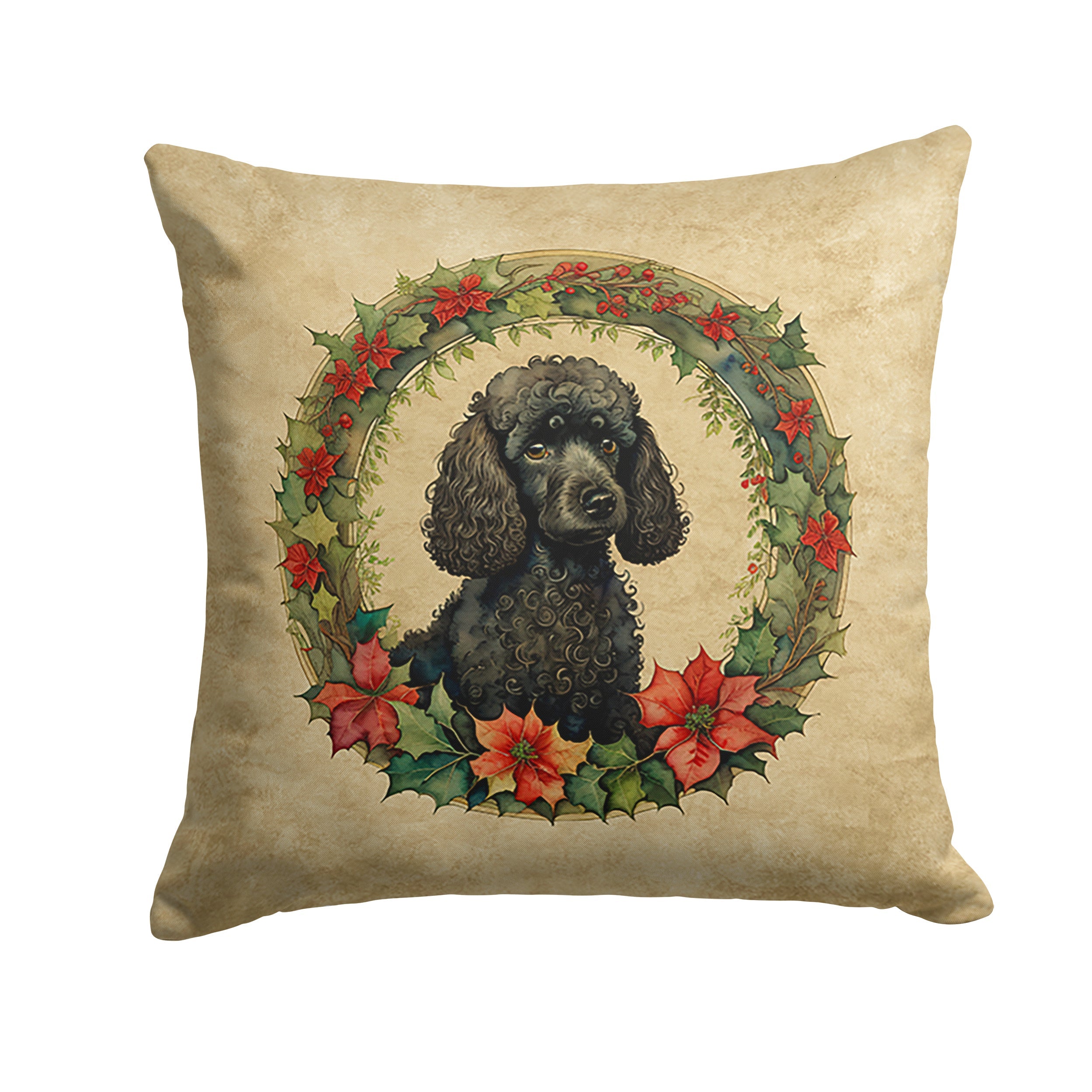 Poodle Christmas Flowers Throw Pillow