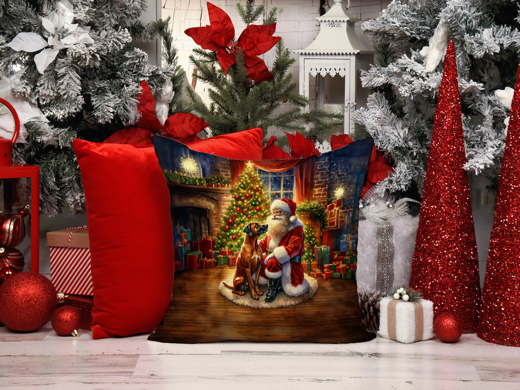 Rhodesian Ridgeback and Santa Claus Throw Pillow